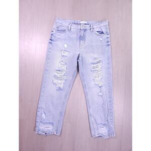 Avec Les Filles SIZE 29 Distressed Light Wash Boyfriend Jeans 100% Cotton Denim